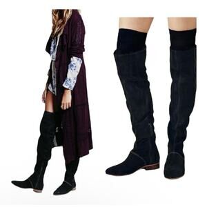 Free People Grandeur Black Suede Slouchy Over The Knee Boots Women’s size 40